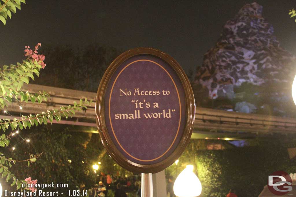 Found this sign funny.. since I was heading away from Small World.  Guessing it was meant to be facing the other way so guests did not come up the steps.