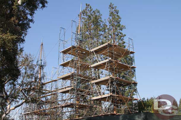 The Columbia has scaffolding around all three masts.