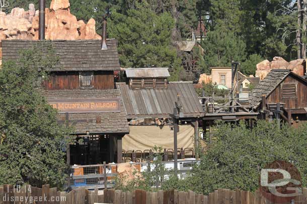 No visible activity at Big Thunder this afternoon.  A train in the station with water weights in it.