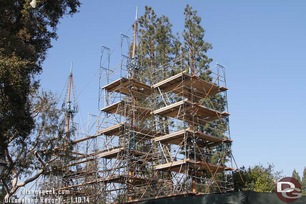 The Columbia has scaffolding around all three masts.