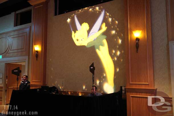 Tinker Bell was projected above the sound booth team.