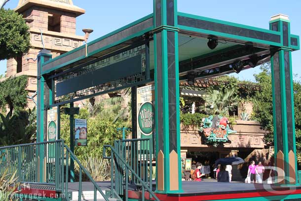 A couple Winter Village banners remain around the stage area.  