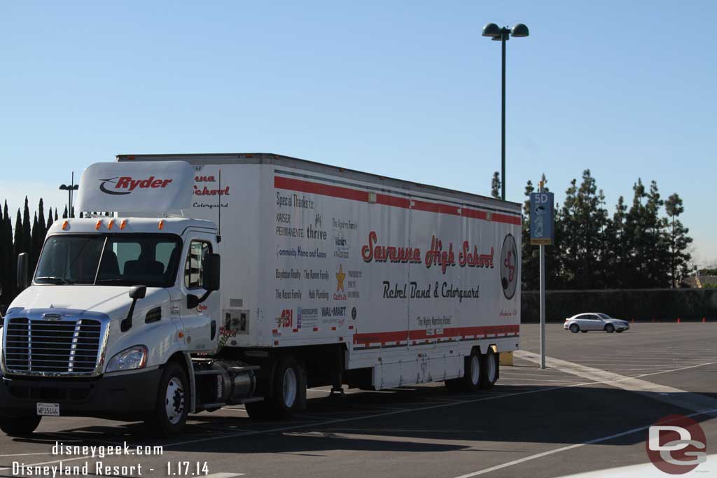 Guessing this was one of the performing arts showcase groups today, must be a large high school to have their own big rig trailer.