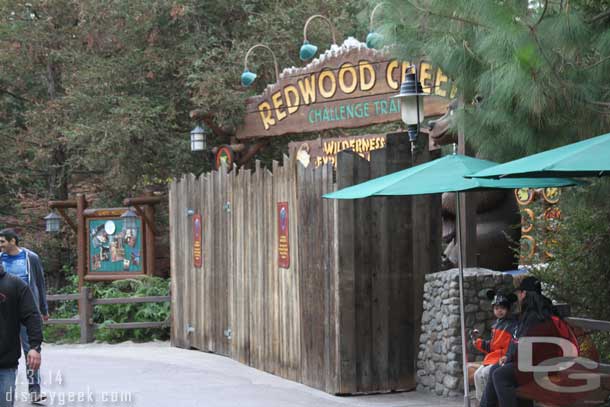 The Redwood Creek is still closed for work.  Through the trees you could see some scaffolding and workers, but nothing clearly or interesting.