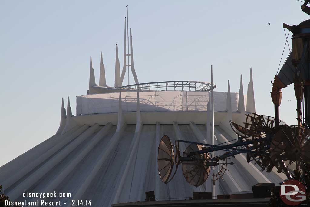 An interesting structure being assembled on the roof of Space Mountain.