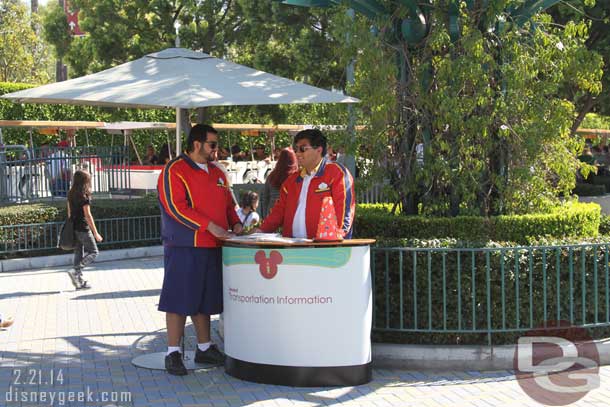 A small kiosk by the Mickey and Friends Tram stop with Cast Members to answer questions.