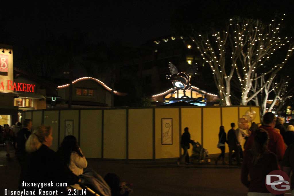 The fountain in front of La Brea Bakery is behind walls for some work.