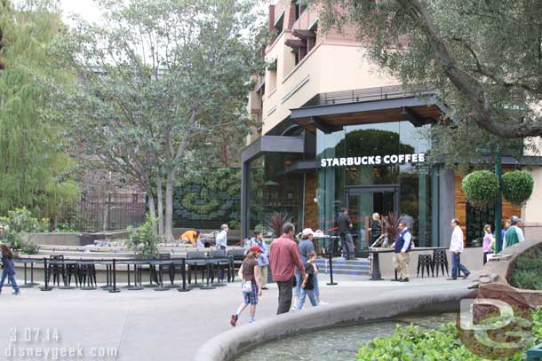 The Starbucks in Downtown Disney opens on Monday.  Today the walls are down and they are finishing up the patio seating area.