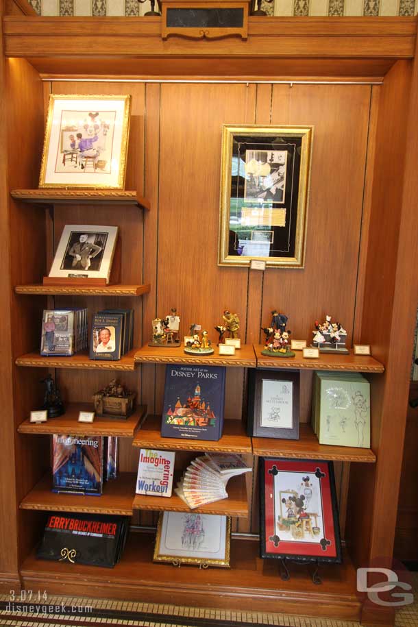 The back display case had a selection of books and other merchandise.