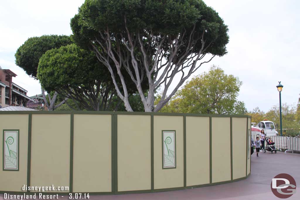 The fountain by La Brea Bakery is still behind walls.