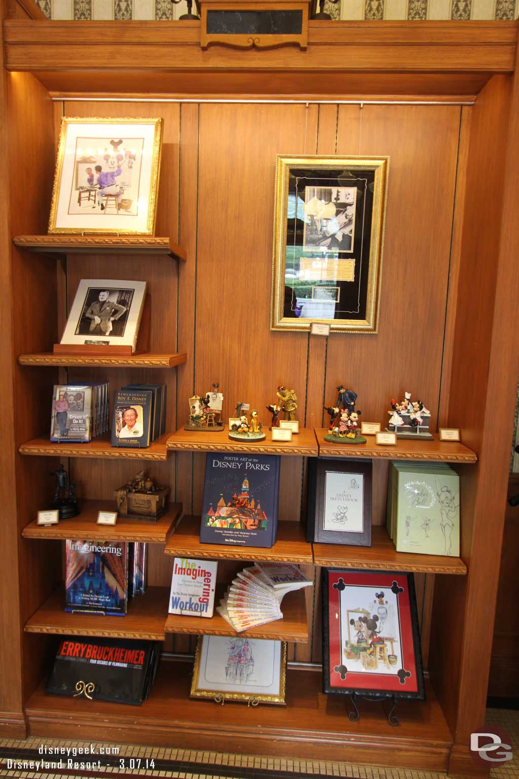 The back display case had a selection of books and other merchandise.