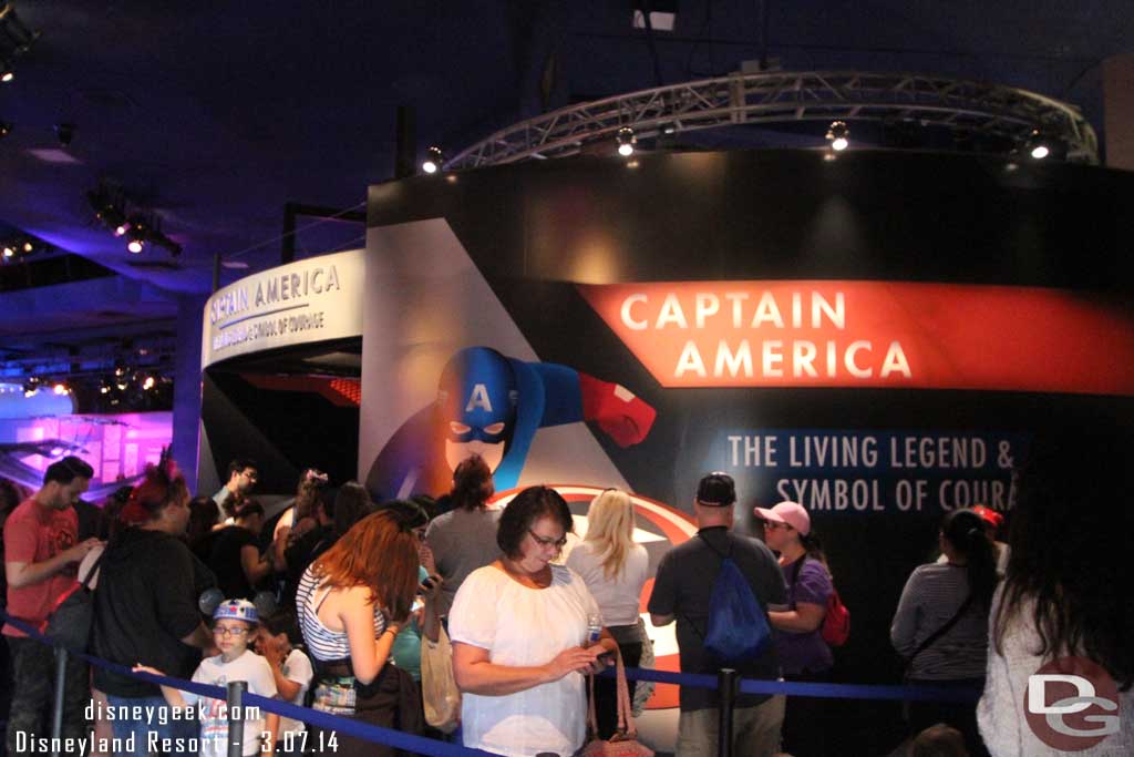 Captain America has taken over the former nanoscience area.  The wait was over an hour, which was much more than my patience to get a picture of Captain America.