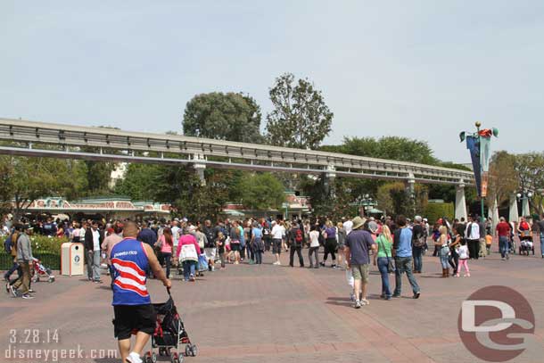 Disneyland had more gates open and the line stretched to the Monorail beam.