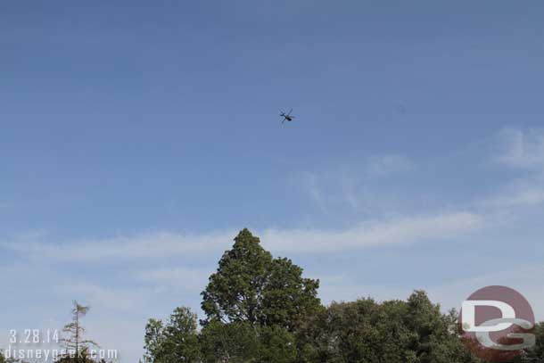 A helicopter was circling nearby.  It made a couple of circles then moved on.