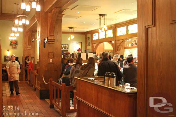 The Starbucks line at the Cafe on Buena Vista Street was mild this evening.  Wonder if the addition of the Downtown Disney and Disneyland one have evened things out?  Or did I just happen by at a slow time.