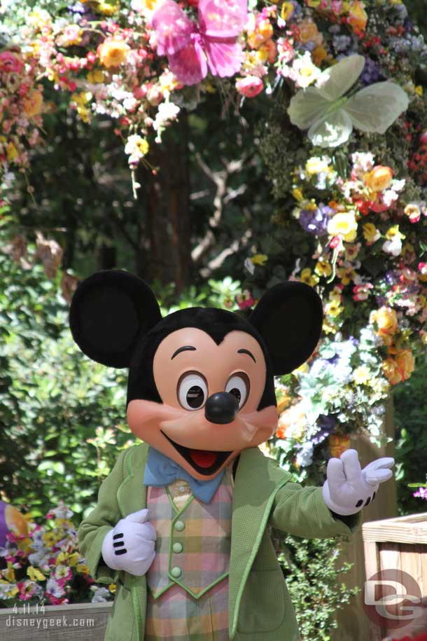 Mickey greeting guests in his spring time outfit.