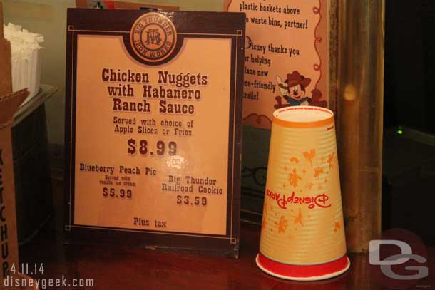 Some special menu items at the Golden Horseshoe to mark the return of Big Thunder.