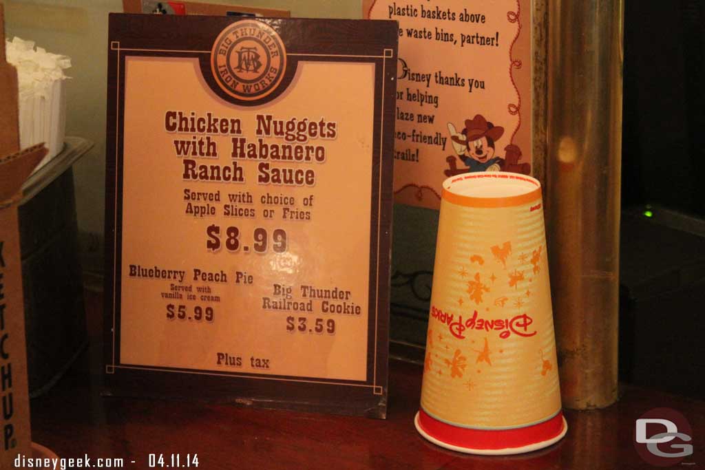 Some special menu items at the Golden Horseshoe to mark the return of Big Thunder.