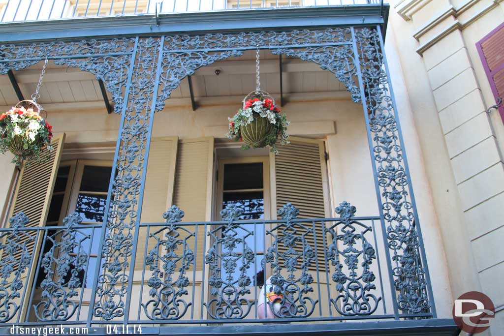 Daisy on a balcony in New Orleans (above the old Club 33 doorway).