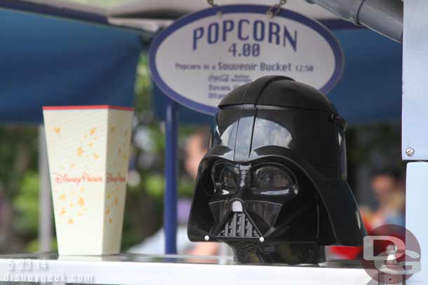 Darth Vader pop corn buckets were available from the cart in Tomorrowland.