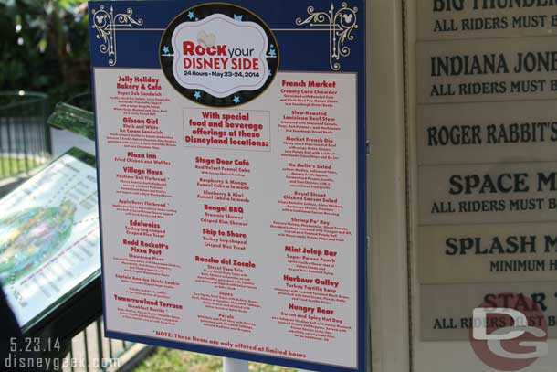 A summary listing of the Disneyland food offerings.