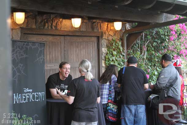 Through a twitter promotion they announced tickets to meet Maleficent to promote the film.  They were distributing them at the Blue Sky Cellar.