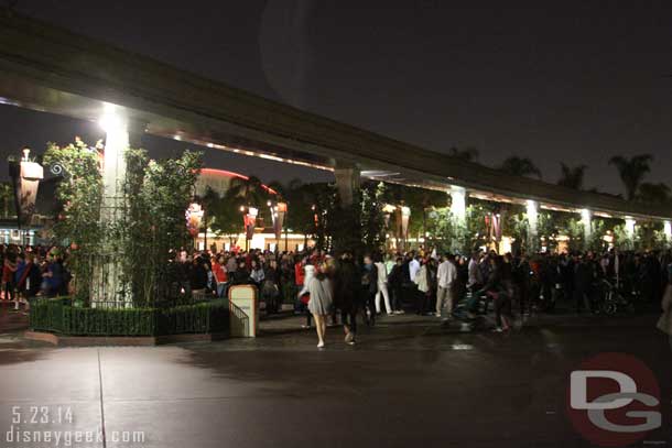 As I left the lines to enter Disneyland were really long.  Well beyond the Monorail beam, almost to the center of the Esplanade.