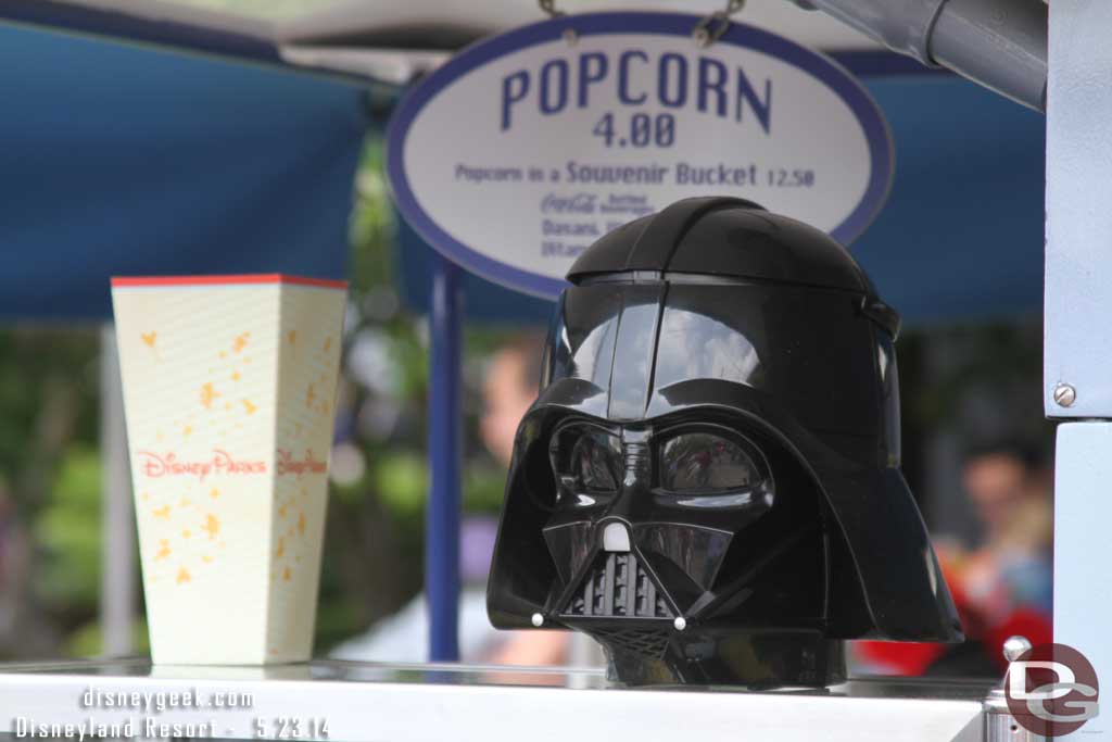 Darth Vader pop corn buckets were available from the cart in Tomorrowland.