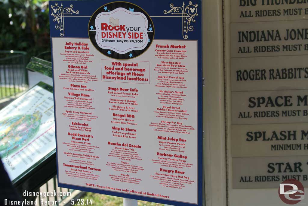 A summary listing of the Disneyland food offerings.