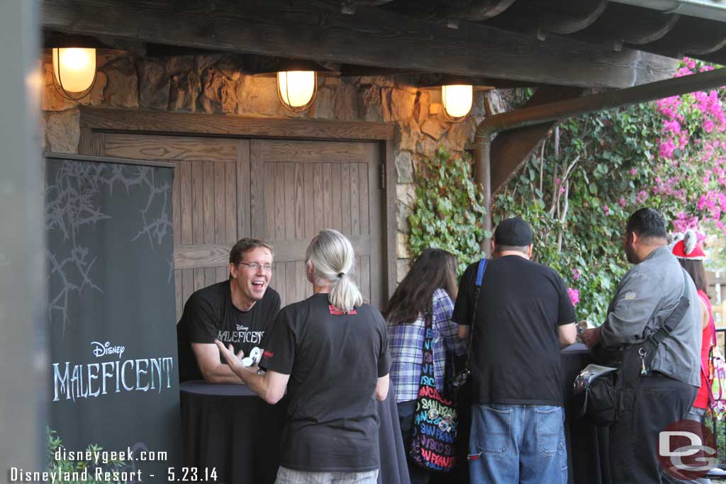 Through a twitter promotion they announced tickets to meet Maleficent to promote the film.  They were distributing them at the Blue Sky Cellar.