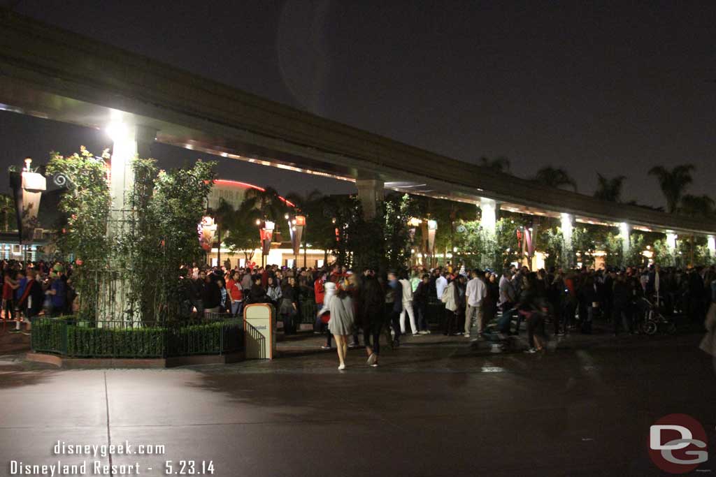 As I left the lines to enter Disneyland were really long.  Well beyond the Monorail beam, almost to the center of the Esplanade.