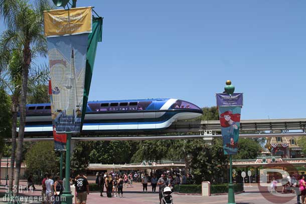 Monorail Blue passed by while at the tram stop then it stopped near the entrance to Disneyland for several minutes.  It eventually started up again and made its way to Disneyland.