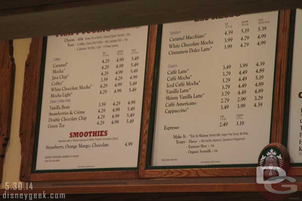 A look at the Fiddler, Fifer, and Practical Cafe menu (Starbucks)