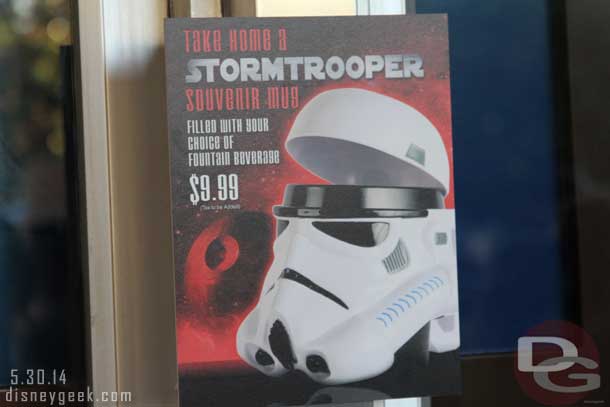 The Stormtrooper mugs are available at Tomorrowland Terrace