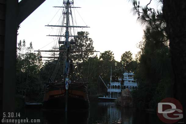 The Columbia and Mark Twain preparing for Fantasmic