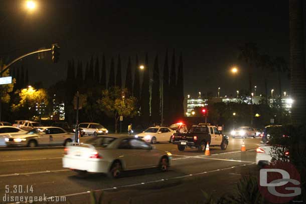 Magic Way was closed and all cars coming into Downtown Disney were being directed down the street.  Guessing the Simba lot.