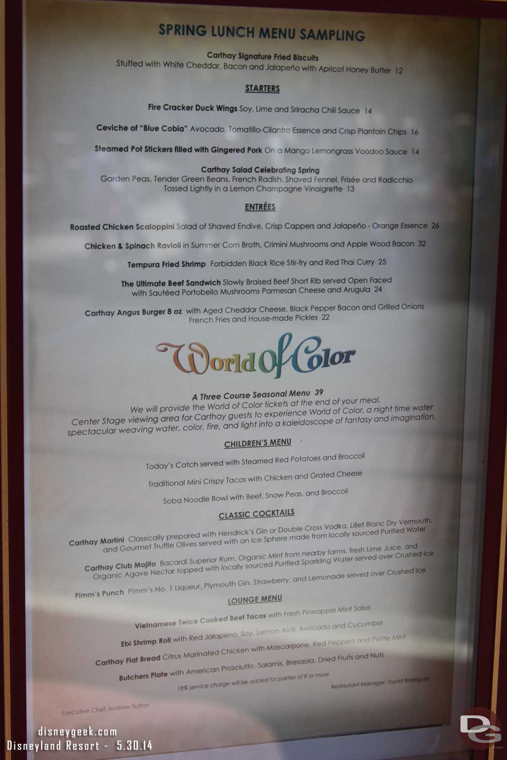 Carthay Circle Spring Lunch Menu