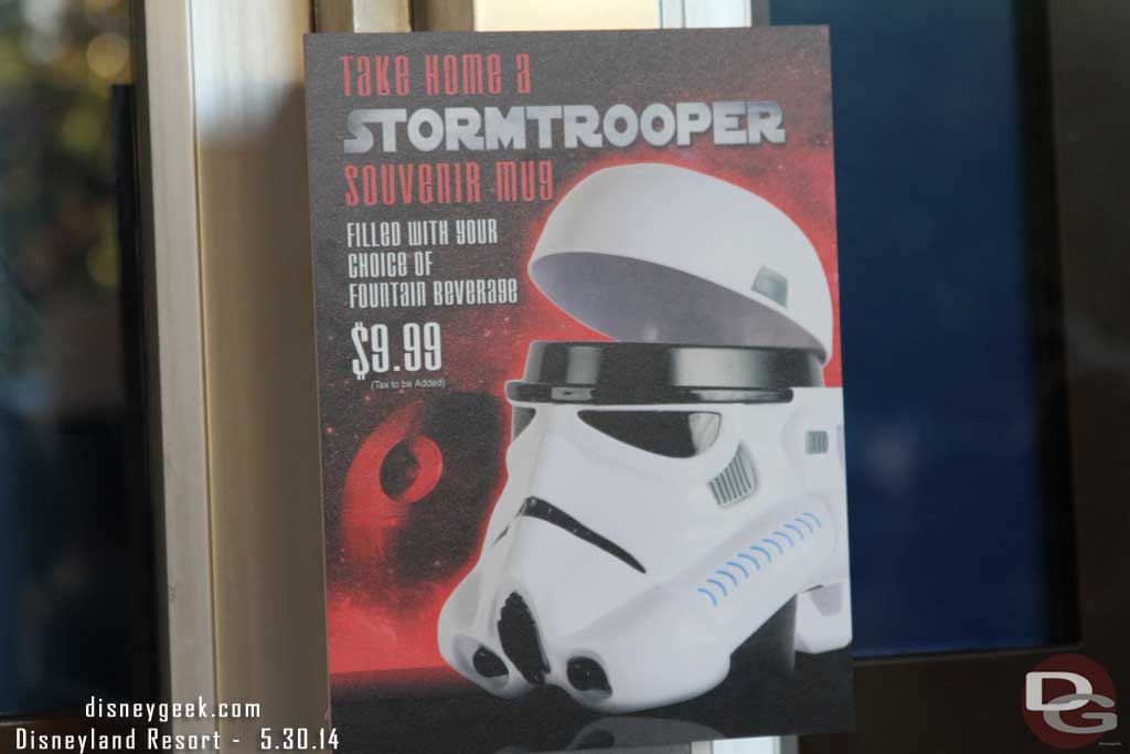 The Stormtrooper mugs are available at Tomorrowland Terrace