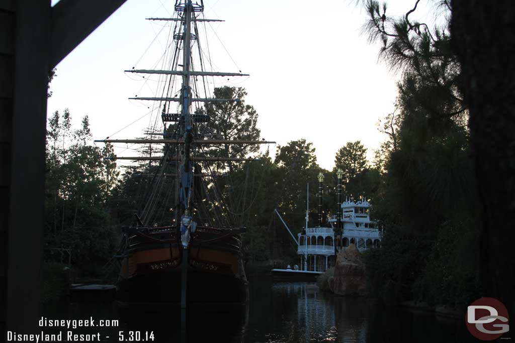 The Columbia and Mark Twain preparing for Fantasmic