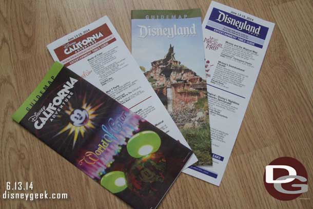 New park maps are out.  Disneyland features Splash Mountain instead of Big Thunder.  Disney California Adventure has World of Color with glow with the show ears.