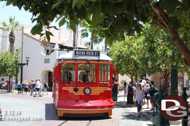 A Red Car Trolley in Carthay Circle.