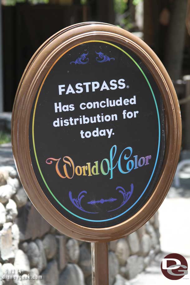 All World of Color FastPasses were gone already.