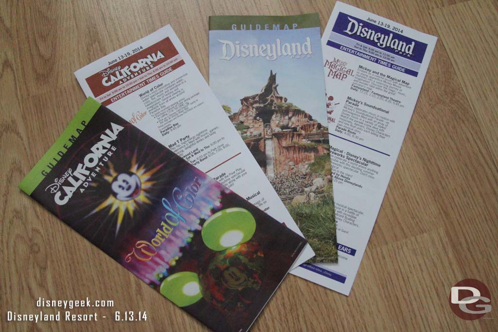 New park maps are out.  Disneyland features Splash Mountain instead of Big Thunder.  Disney California Adventure has World of Color with glow with the show ears.