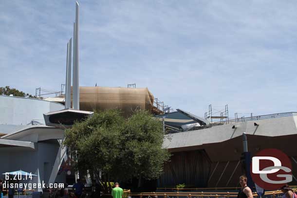 Scaffolding is up as the work on the area above the Pizza Port and the Space Mountain queue.