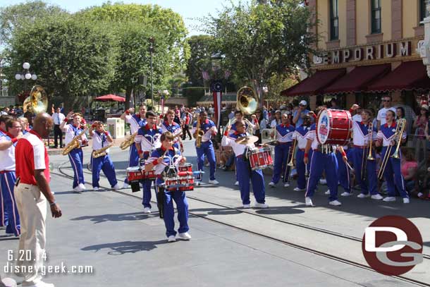 After their set they marched down Main Street and performed.