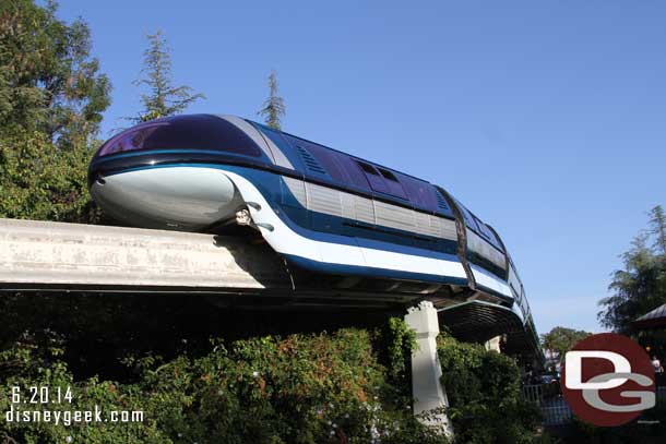 Monorail Blue passing overhead.