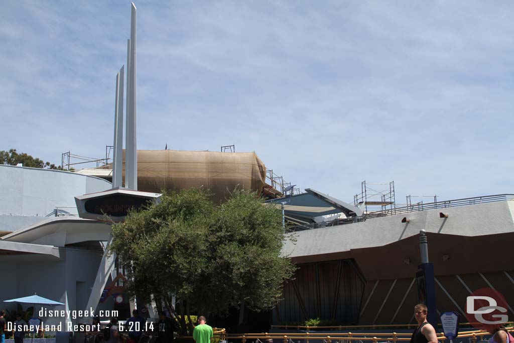 Scaffolding is up as the work on the area above the Pizza Port and the Space Mountain queue.