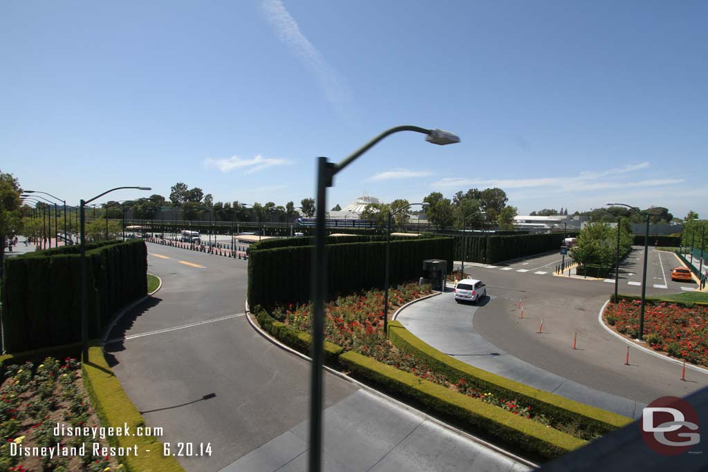 Passing over the transportation center.  Very quiet this afternoon.  Monorail Blue is in the distance heading into the park.