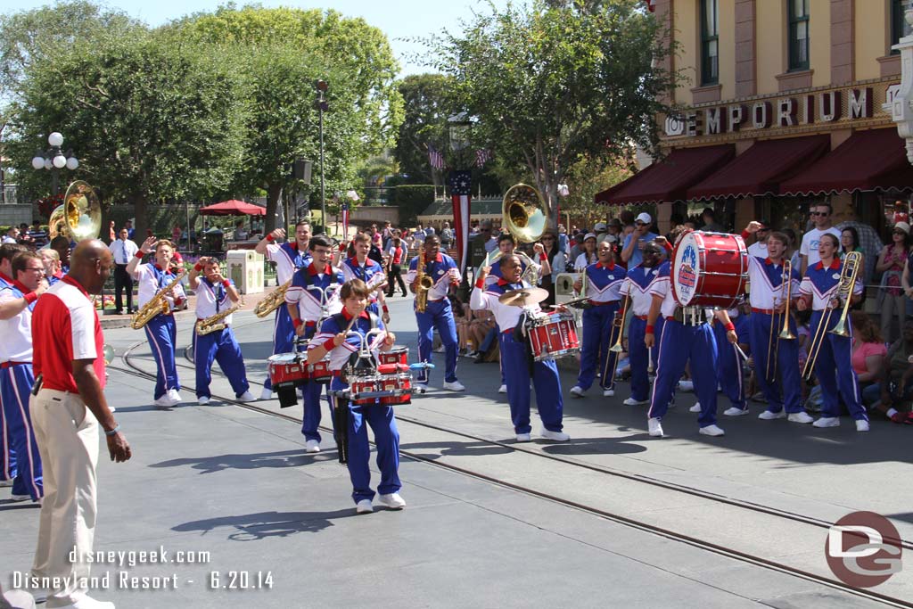 After their set they marched down Main Street and performed.