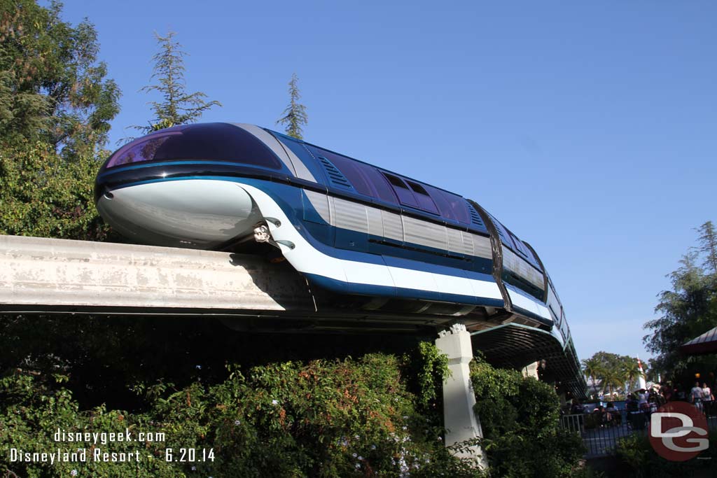 Monorail Blue passing overhead.